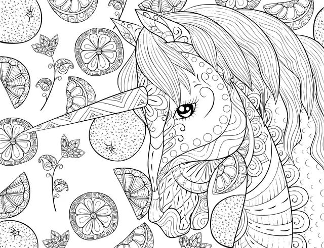 Coloriage Mignonne Licorne Pour La Detente Illustration Style Art Zen - Adulte à imprimer