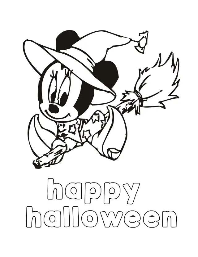 Coloriage Minnie Halloween Joyeuse - Halloween à imprimer