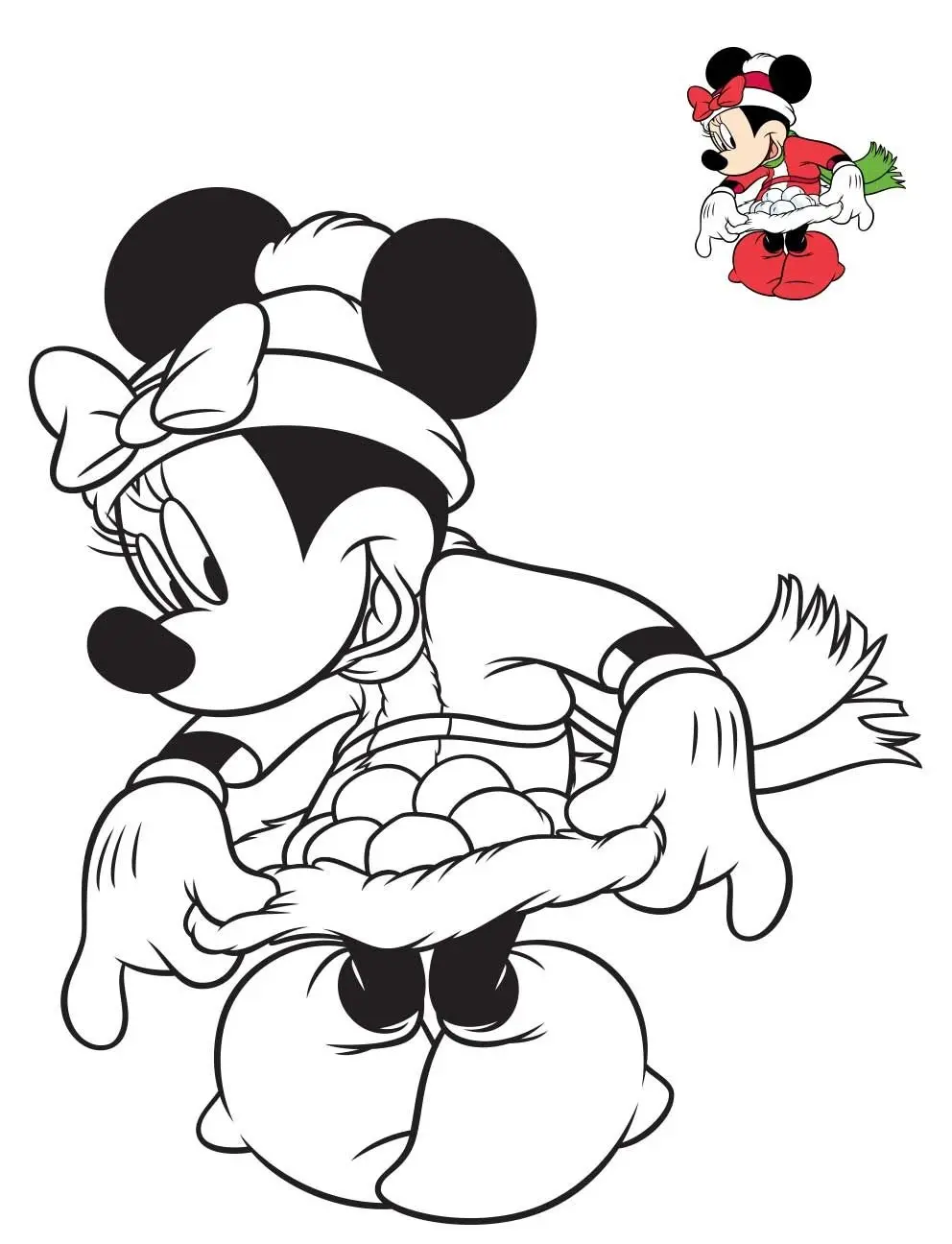 Coloriage Minni Moue Avec Une Jolie Robe De Noël - Noël Disney à imprimer