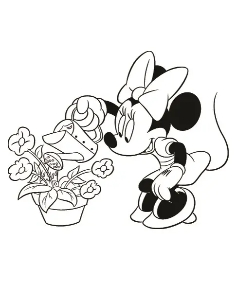 Coloriage Minnie Arrose Les Fleurs - Mickey à imprimer