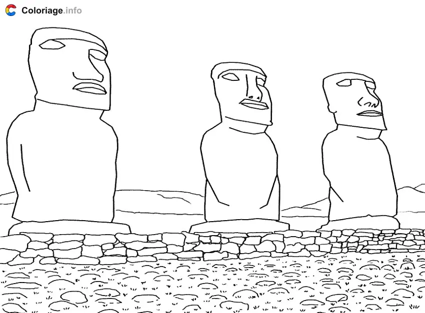 Coloriage Moaï île Pâques - Monuments à imprimer