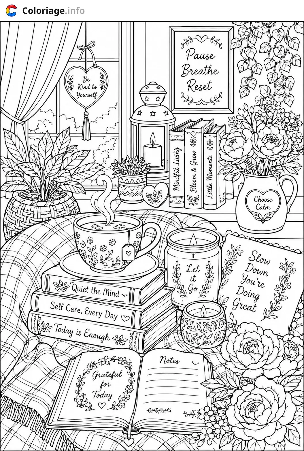 Coloriage Monochrome Espace zen de bien-être et détente - Monochrome à imprimer