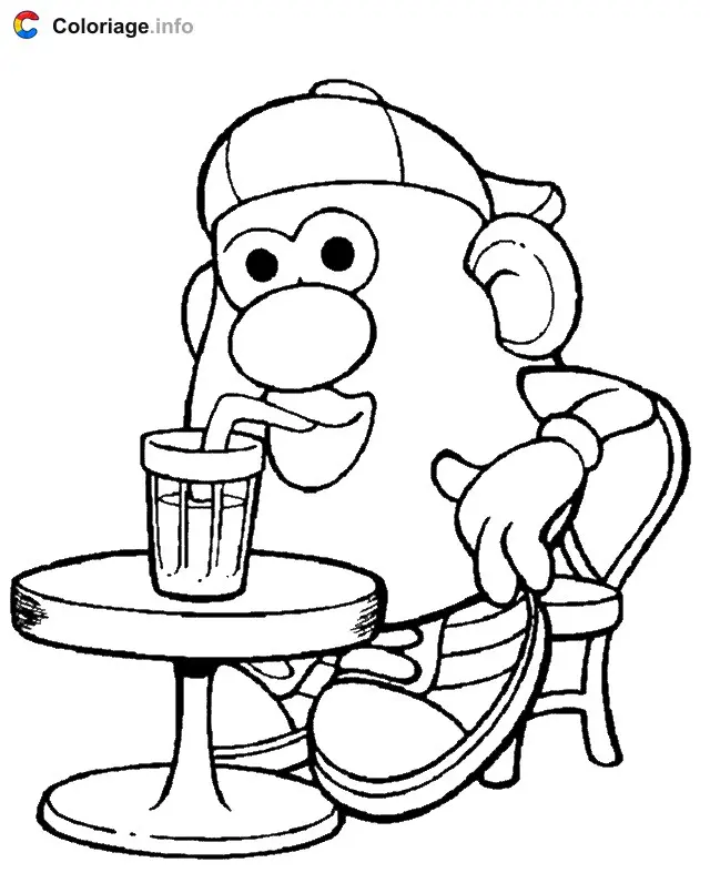 Coloriage Monsieur Patate boit une limonade - Monsieur Patate à imprimer
