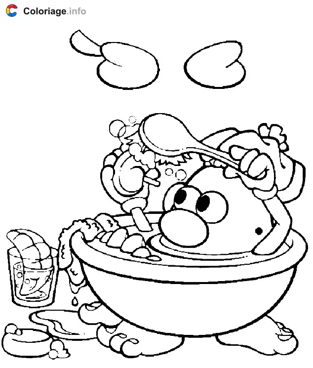 Coloriage Monsieur Patate dans son bain - Monsieur Patate à imprimer