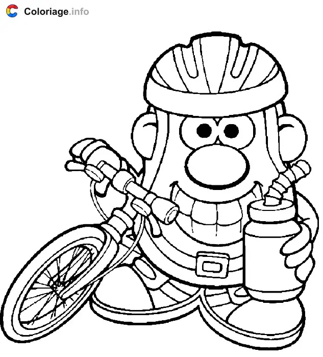 Coloriage Monsieur Patate fait du vélo - Monsieur Patate à imprimer