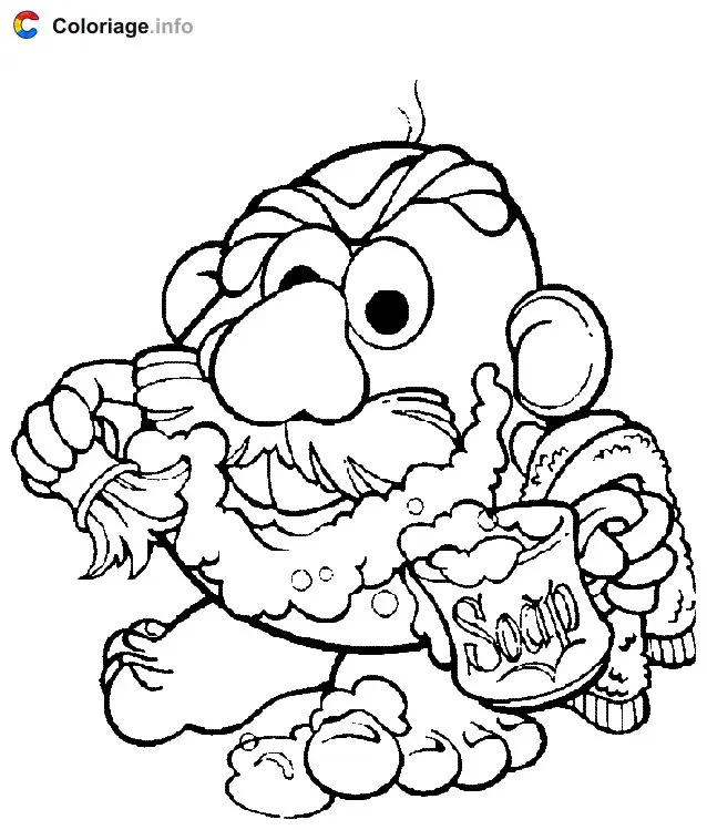 Coloriage Monsieur Patate se rase - Monsieur Patate à imprimer