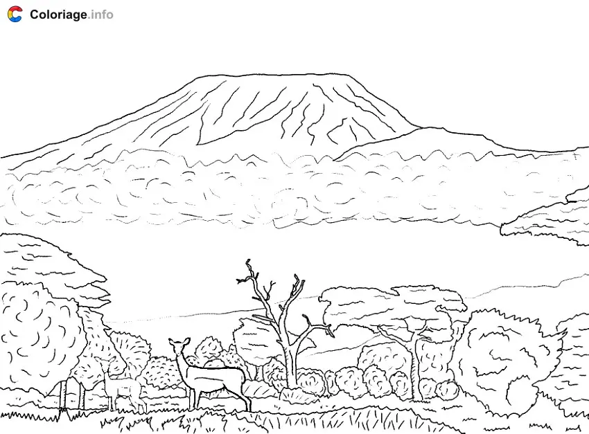 Coloriage Mont Kilimandjaro - Monuments à imprimer