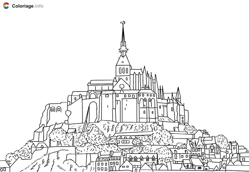 Coloriage Mont-Saint-Michel - Monuments à imprimer