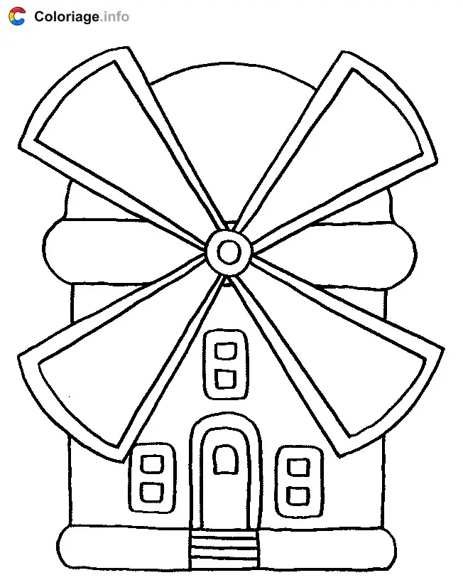 Coloriage Moulin à vent avec de grandes ailes - Moulin à vent à imprimer