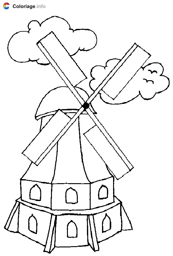 Coloriage Moulin à vent hollandais - Moulin à vent à imprimer