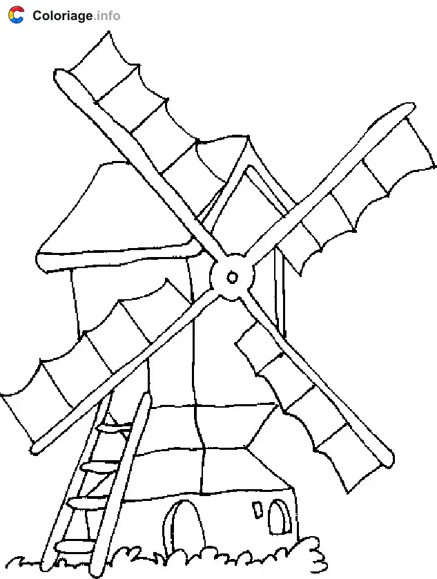 Coloriage Moulin chandelier sur une tour maçonnée - Moulin à vent à imprimer