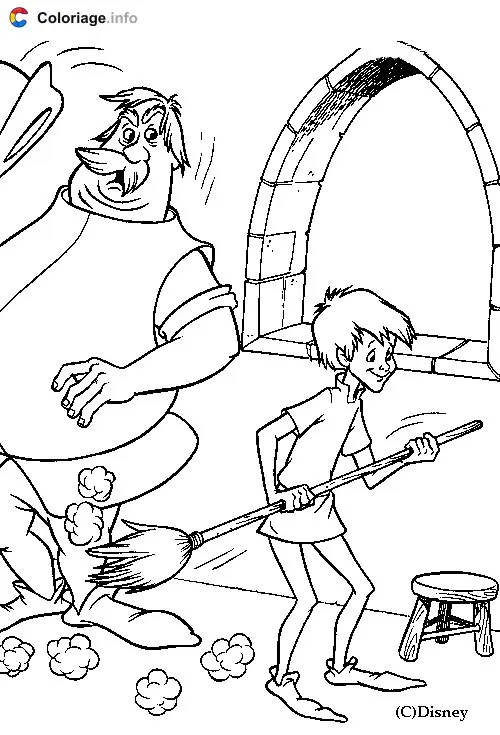 Coloriage Moustique fait le ménage avec un balais - Merlin l'Enchanteur à imprimer