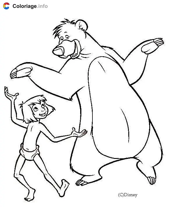 Coloriage Mowgli et Baloo dansent - Le Livre de la jungle à imprimer