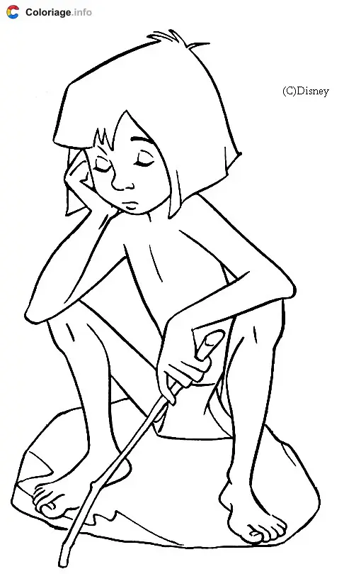 Coloriage Mowgli s'ennuie - Le Livre de la jungle à imprimer