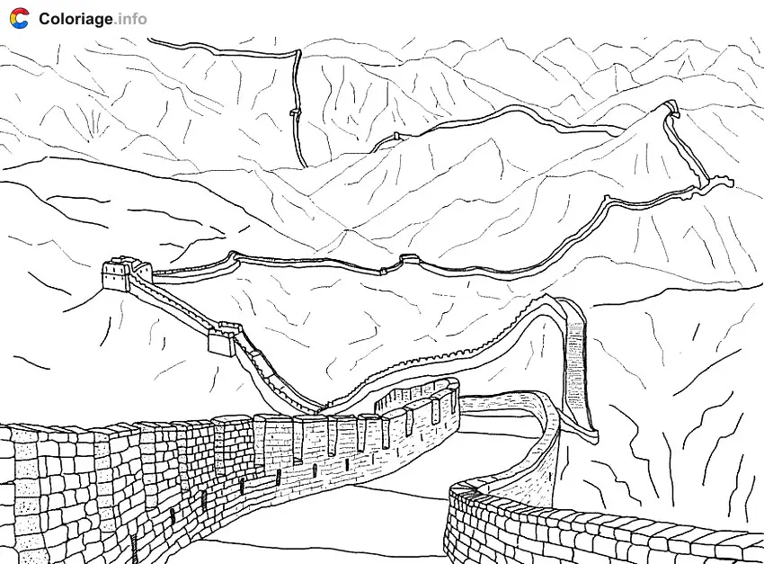 Coloriage Muraille de Chine 2 - Monuments à imprimer
