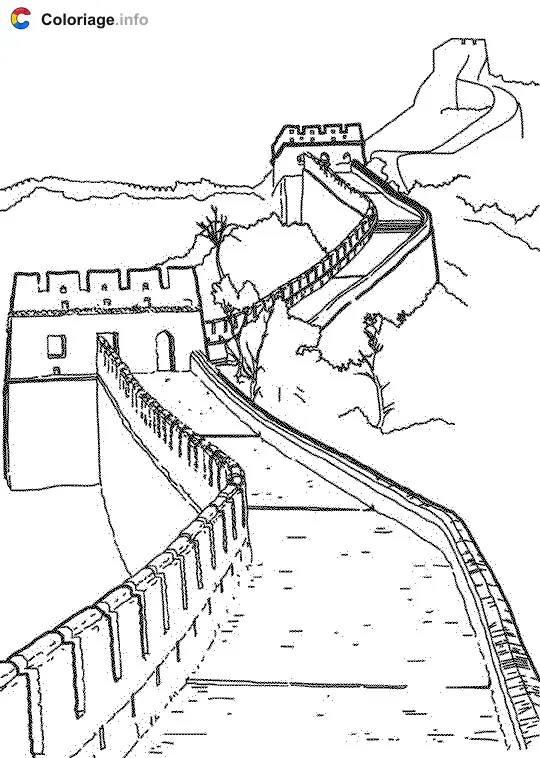 Coloriage Muraille de Chine - Monuments à imprimer