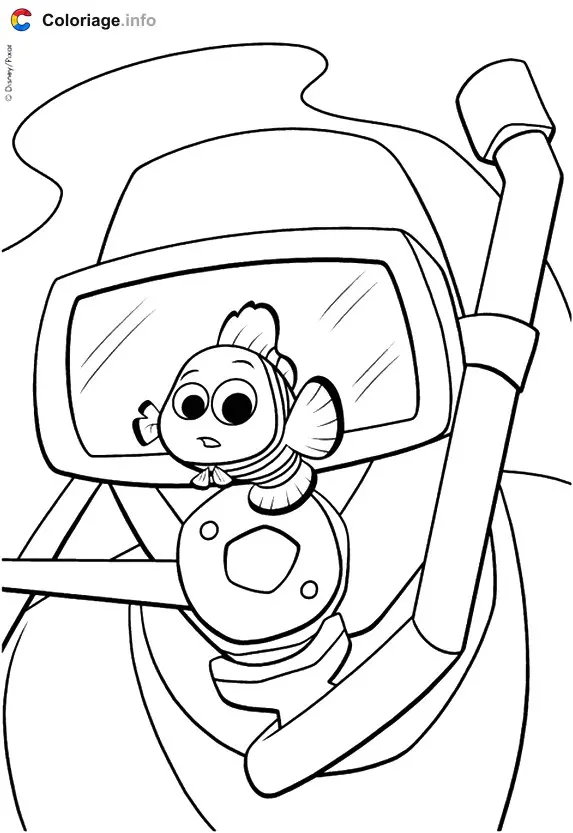 Nemo with a Diver Behind Him coloring page to print