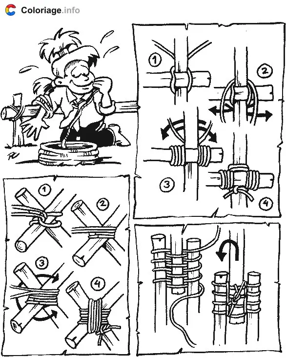 Coloriage Nœud de scout pour attache des bouts de bois - Scout à imprimer