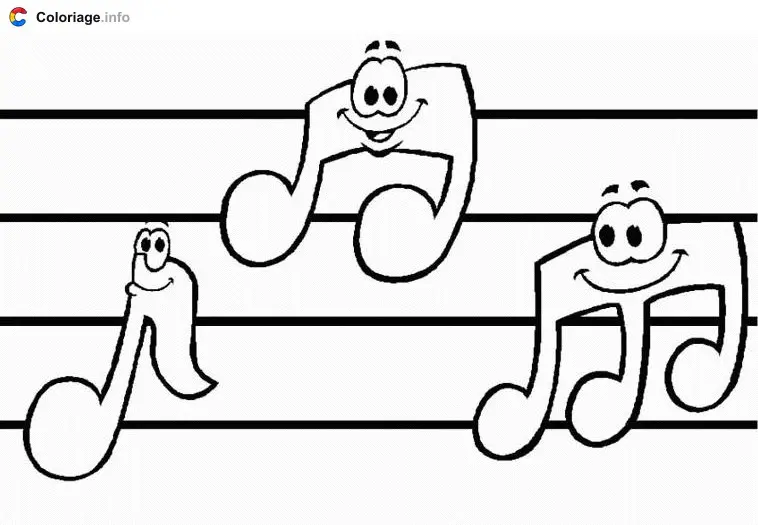 Coloriage Notes de musique sur partition - Instruments de musique à imprimer