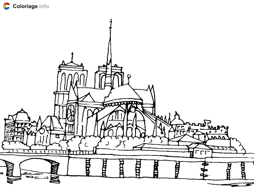 Coloriage Notre-Dame - Monuments à imprimer