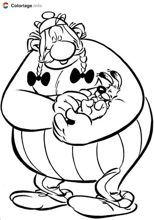 Coloriage Obélix porte Idéfix dans ses bras - Astérix à imprimer