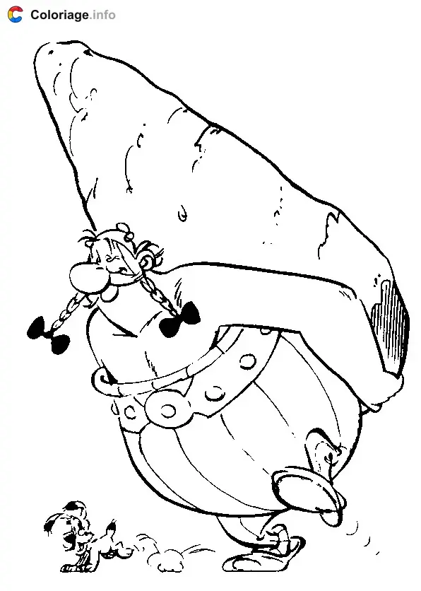 Coloriage Obélix porte menhir - Astérix à imprimer