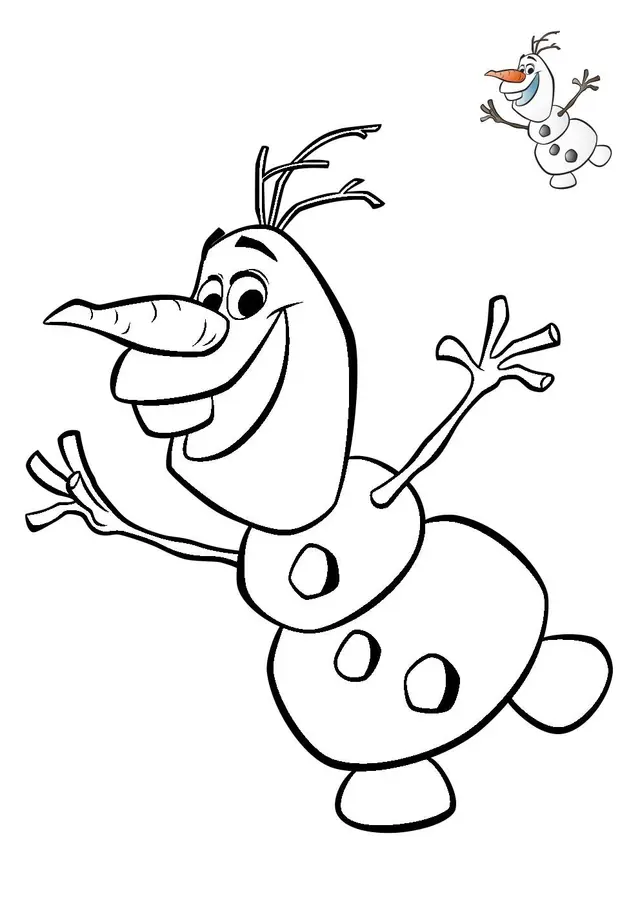 Coloriage Olaf le bonhomme de neige rigolo - La Reine des neiges à imprimer