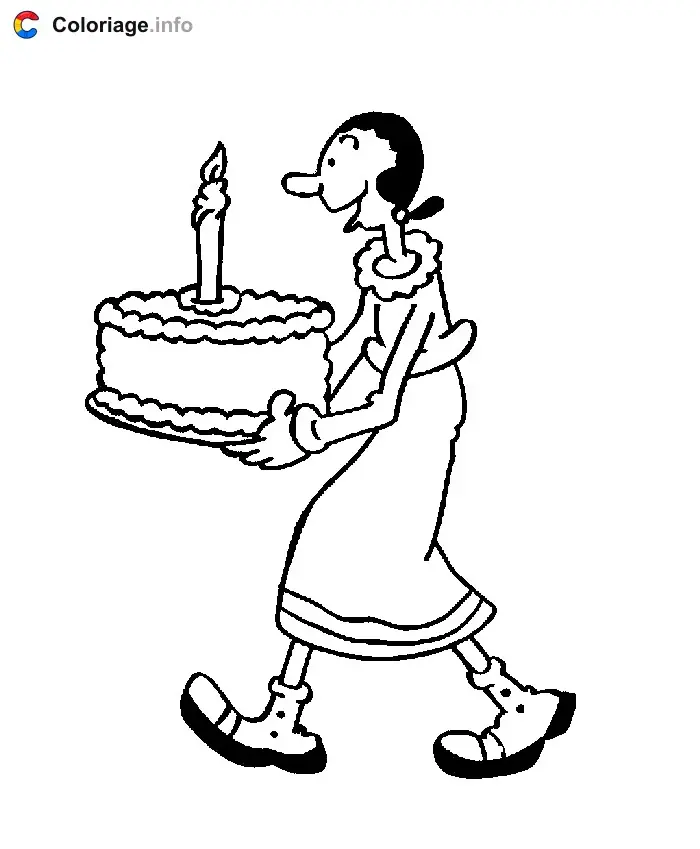 Coloriage Olive apporte un gâteau - Popeye à imprimer