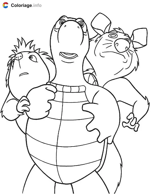 Coloriage On se cache derrière la tortue Verne - Nos voisins, les hommes à imprimer