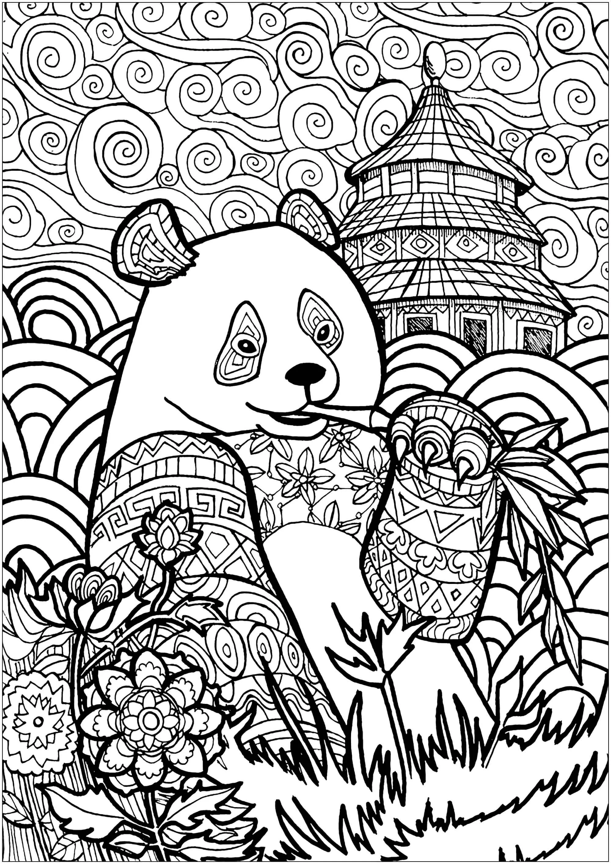 Coloriage Panda Et Motifs En Chine Mandala Animaux - Panda à imprimer