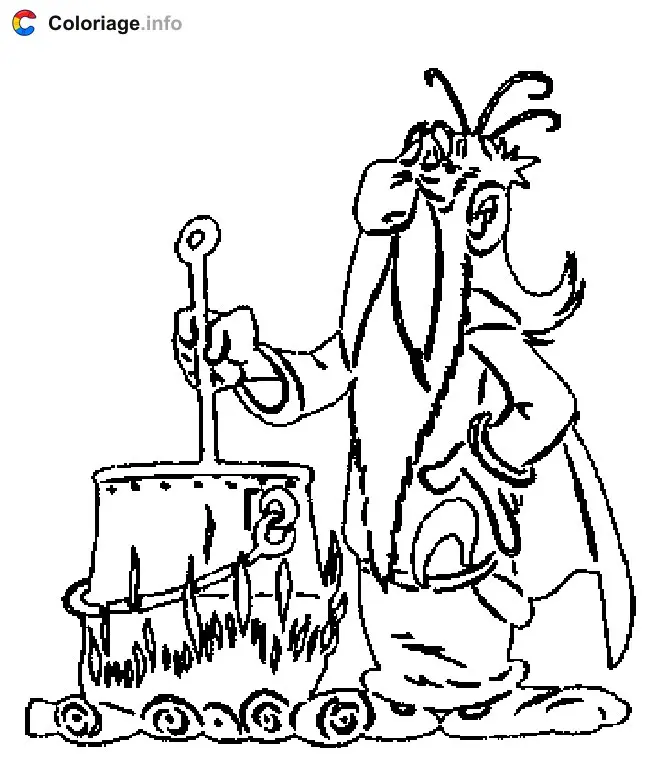 Coloriage Panoramix prépare la potion magique - Astérix à imprimer