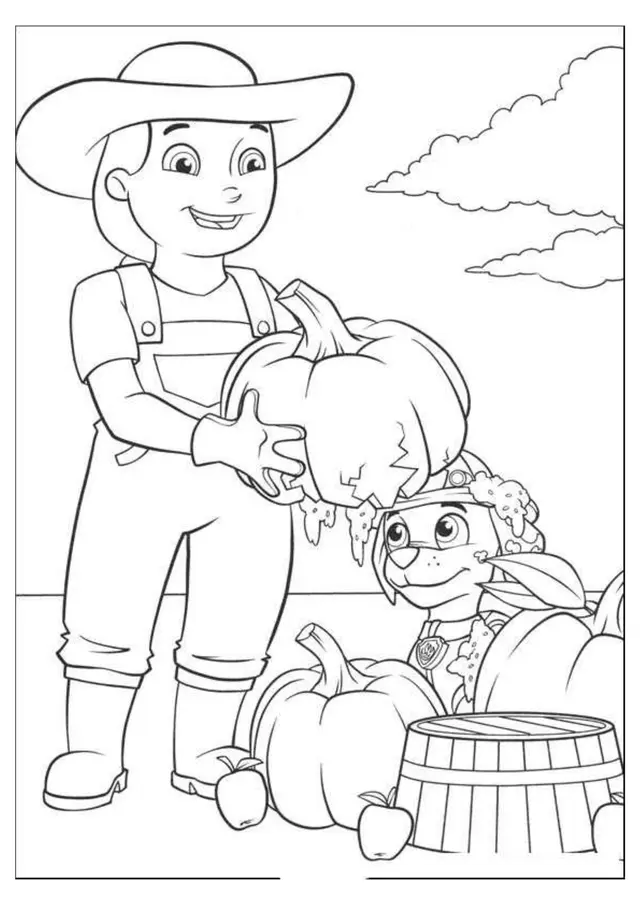 Coloriage Ryder à la récolte avec les chiots - Pat patrouille à imprimer