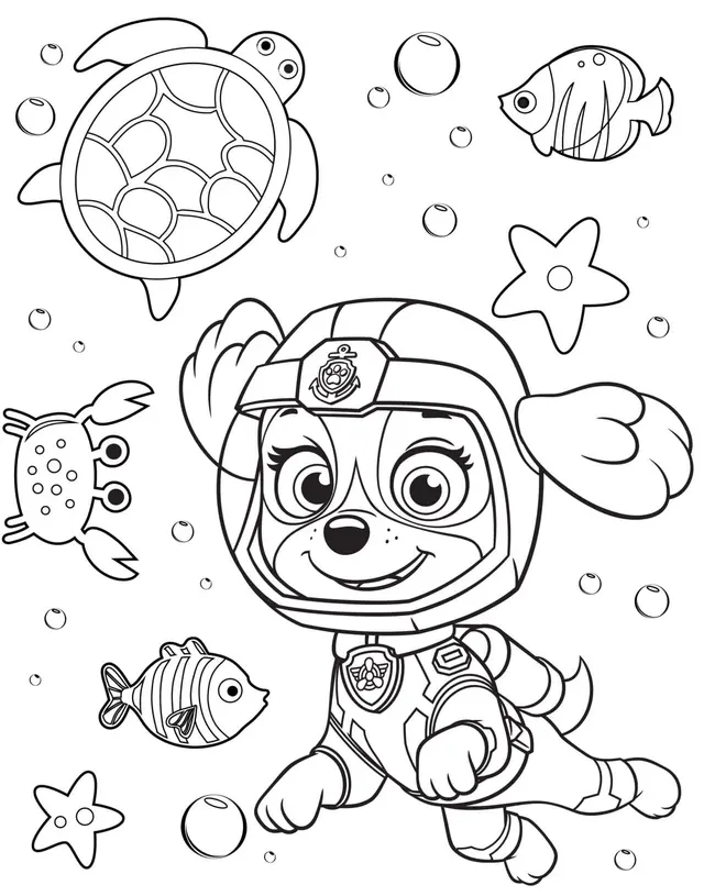 Coloriage Pat Patrouille Maritime Avec Stella - Stella Pat patrouille à imprimer