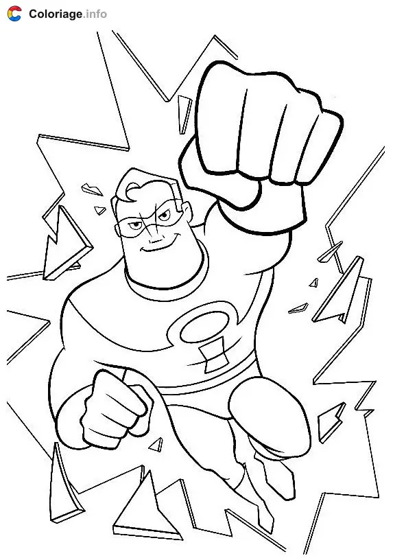 Coloriage Père Indestructible casse une vitre - Les Indestructibles à imprimer