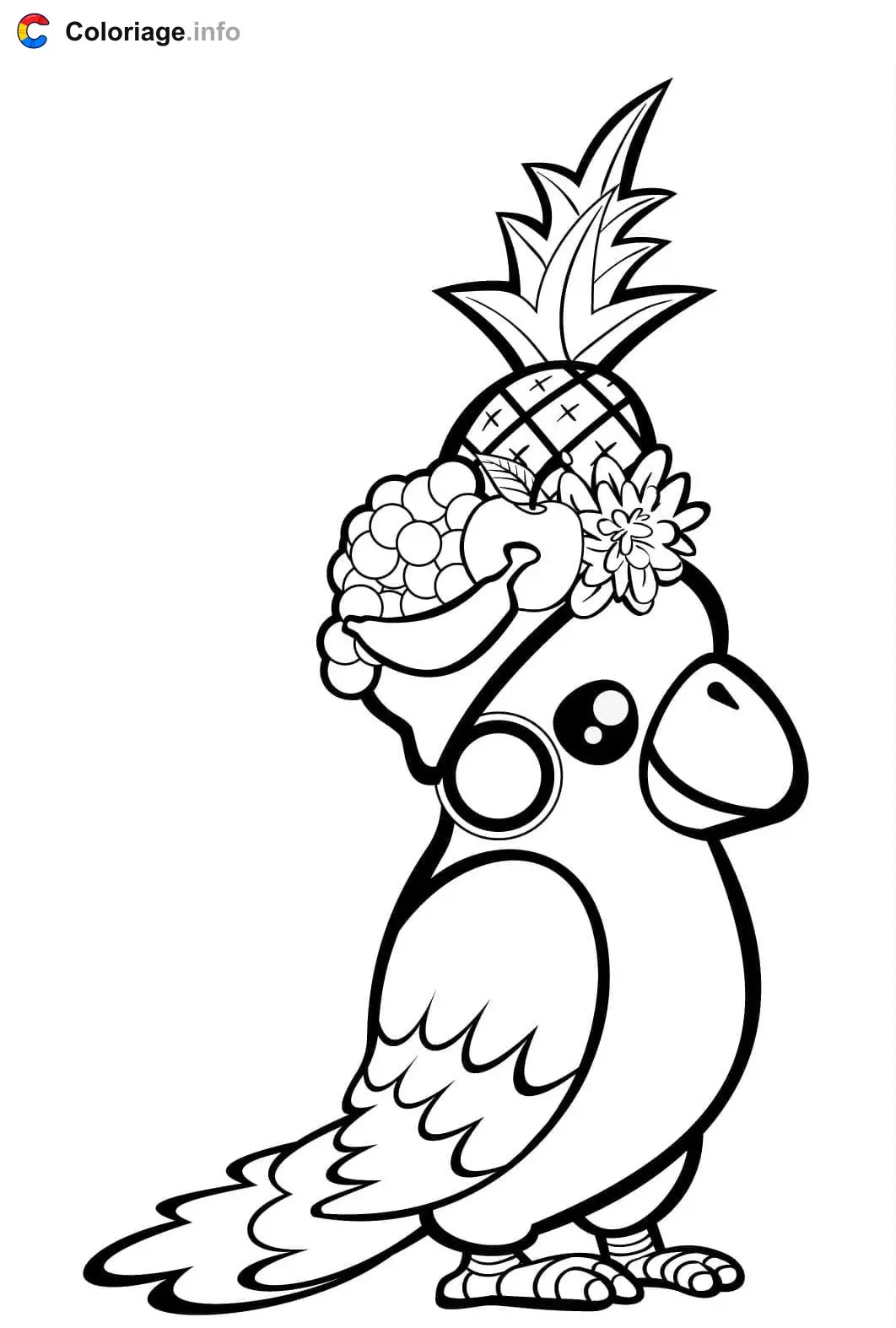 Royal Parrot with a Fruit Crown coloring page to print