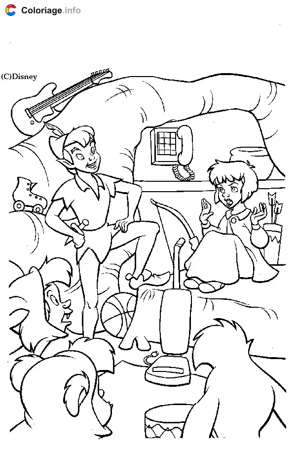 Peter Pan and Wendy Flying Over London coloring page to print