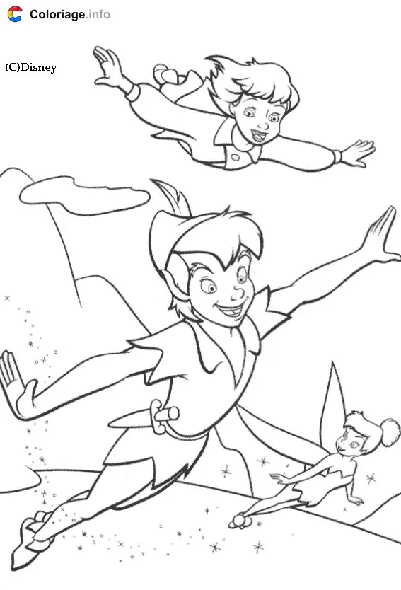 Peter Pan and Wendy Flying Over London coloring page to print