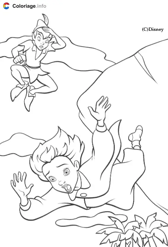 Peter Pan Flying Over Neverland coloring page to print