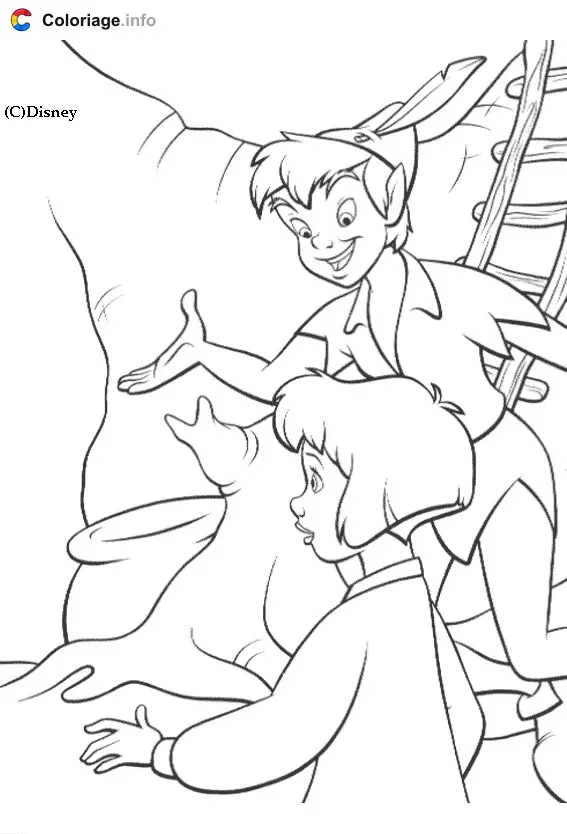 Peter Pan Flying Over Neverland coloring page to print