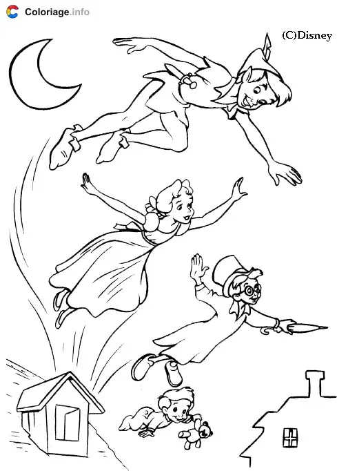 Peter Pan Flying Over Neverland coloring page to print