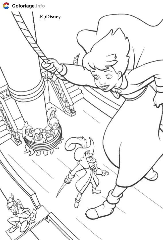 Peter Pan Flying Over Neverland coloring page to print