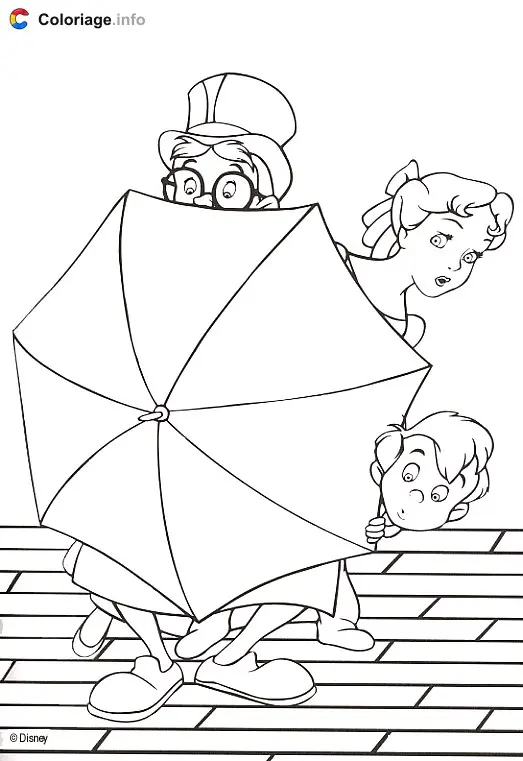 Peter Pan and Wendy Flying Over London coloring page to print