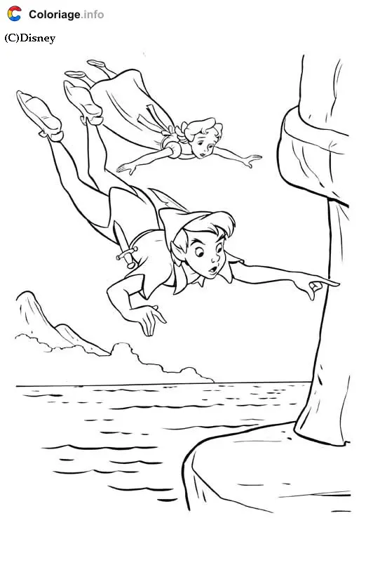 Peter Pan Flying Over Neverland coloring page to print