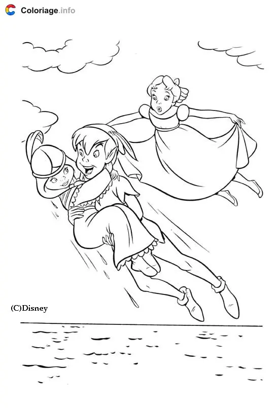 Peter Pan and Wendy's Flight coloring page to print