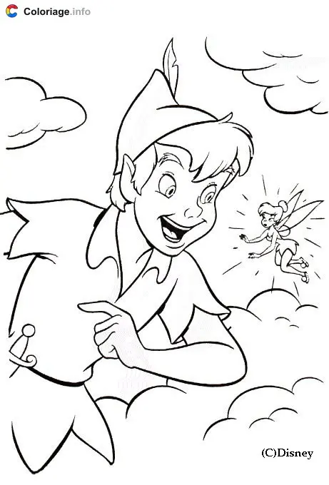 Peter Pan Flying Over Neverland coloring page to print