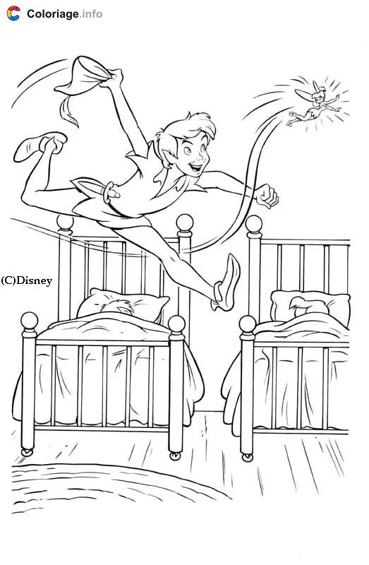 Peter Pan Flying Over Neverland coloring page to print