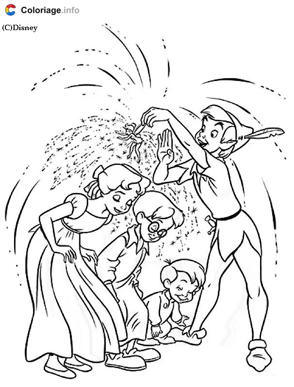 Peter Pan Flying Over Neverland coloring page to print