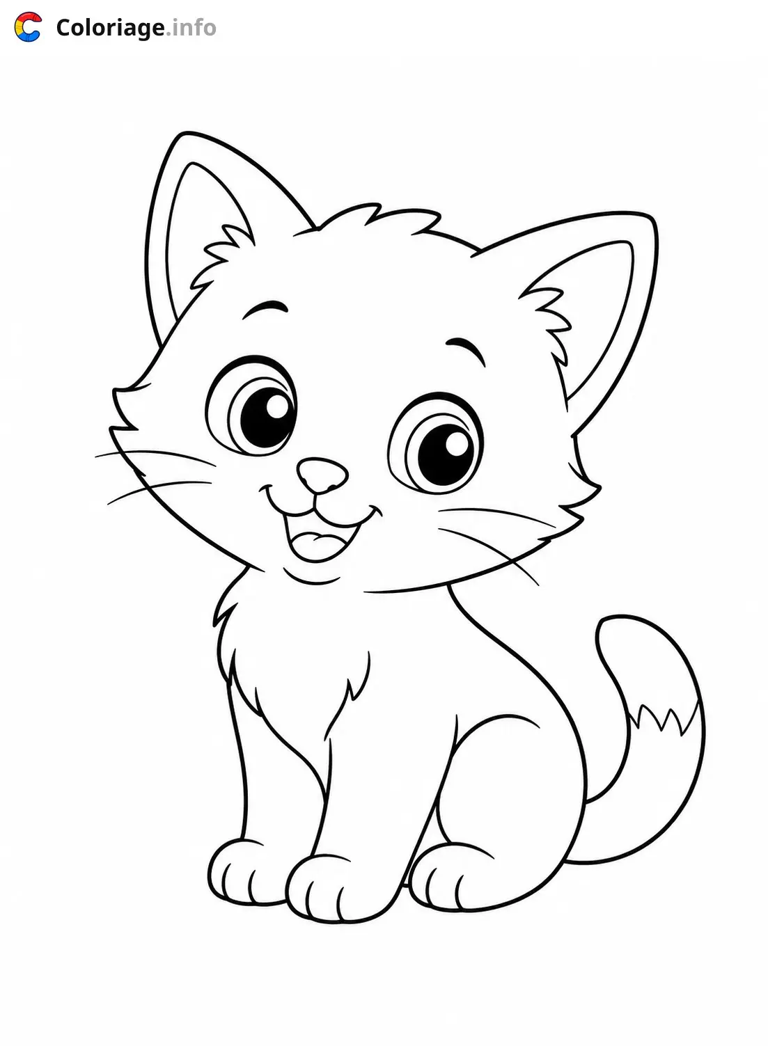 Coloriage Petit chat mignon souriant - Chaton mignon à imprimer