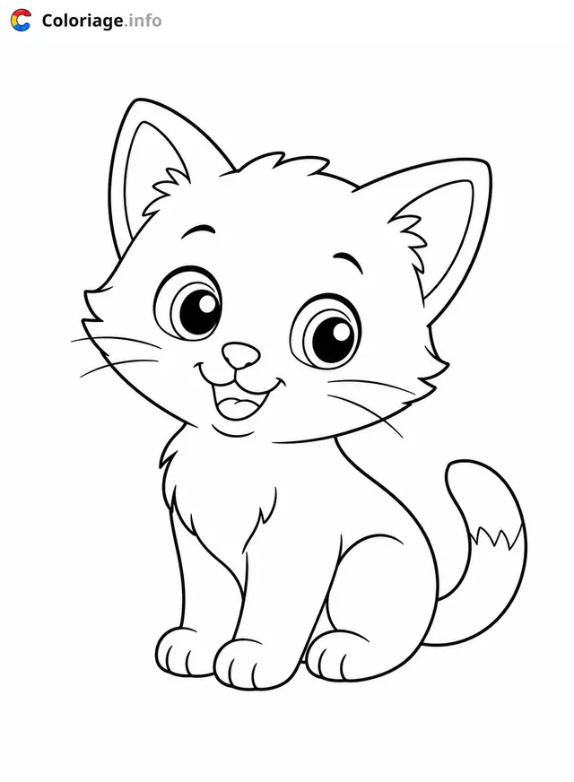 Coloriage Petit chat mignon souriant - Chaton mignon à imprimer