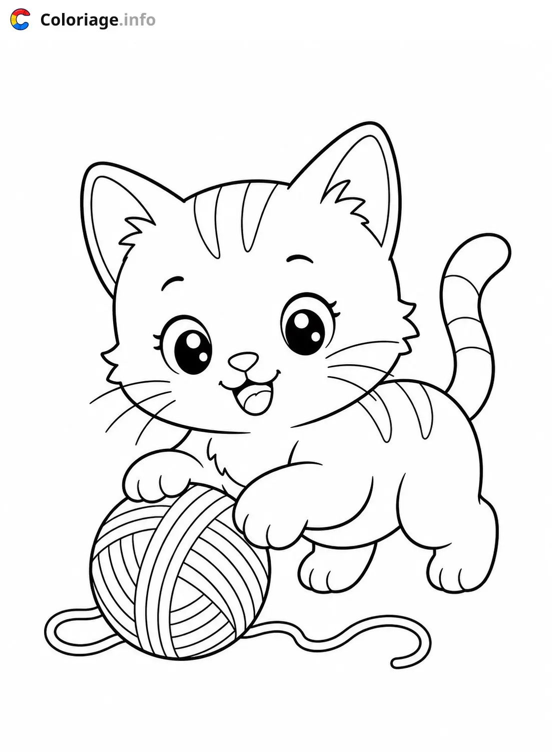 Coloriage Petit chaton mignon jouant avec la laine - Chaton mignon à imprimer